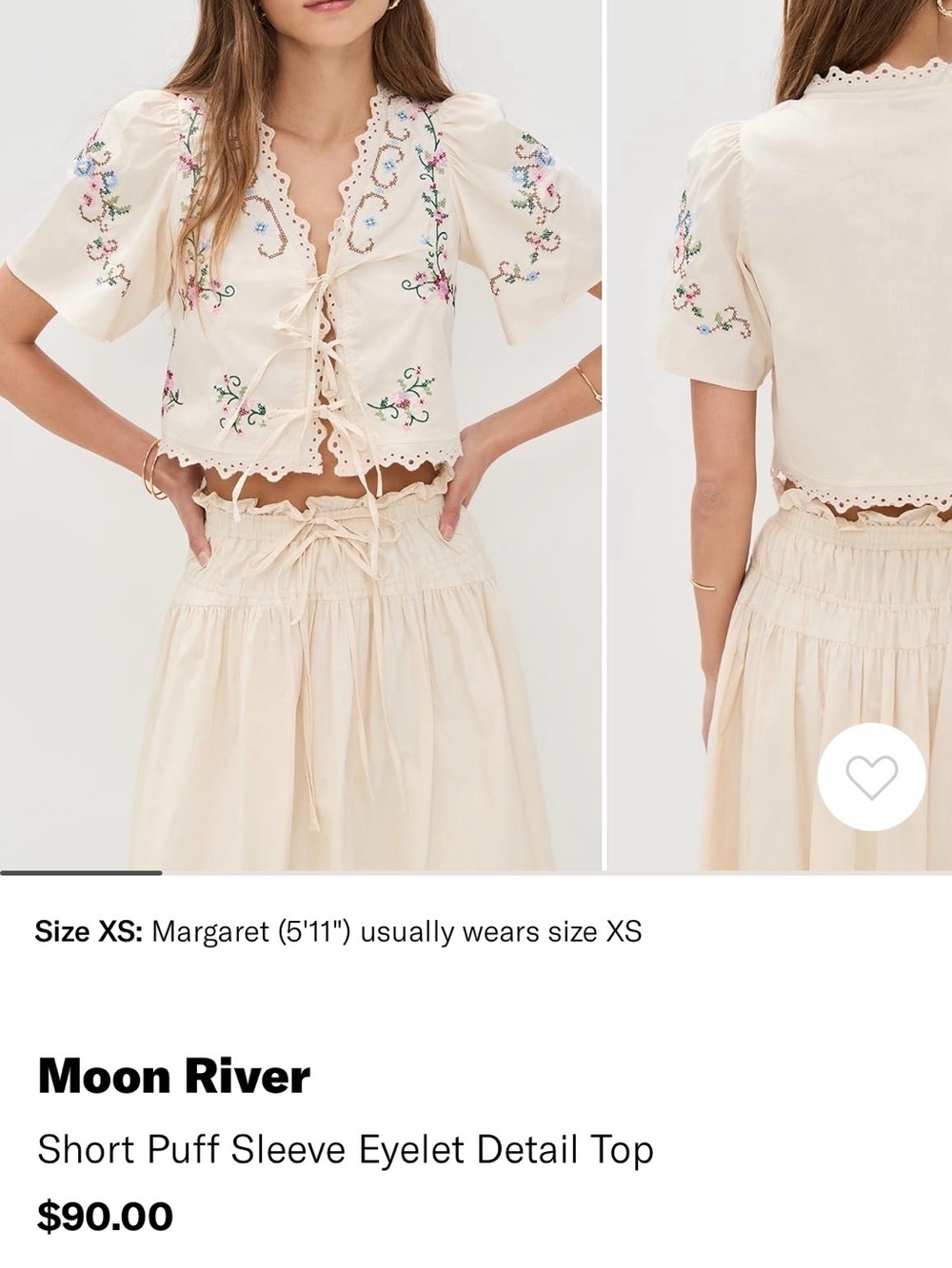 Moon River Ivory Eyelet Cross Stitch Midi Skirt & Top Two piece set womens small - Picture 6 of 7
